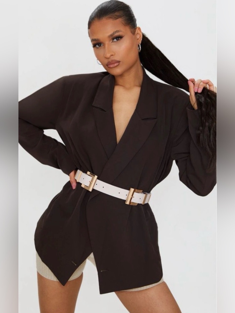 NWT PrettyLittleThing Double Gold Square Buckle Waist Belt